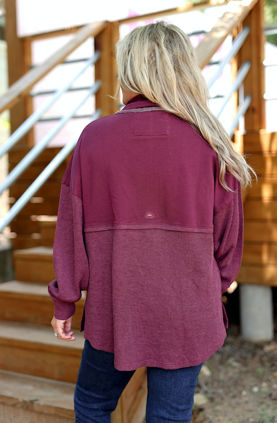 Ready or Not Waffle Quarter Zip - Wine