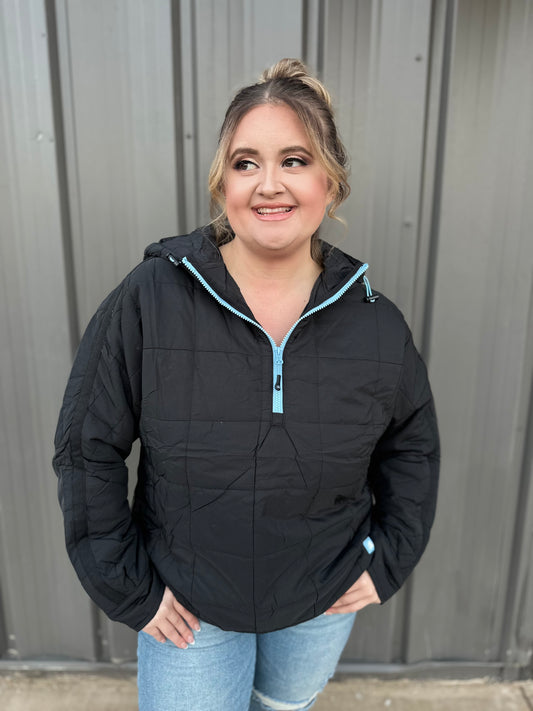 On Cloud Nine Puffer Hoodie - (Midnight/Sky Blue Accent)