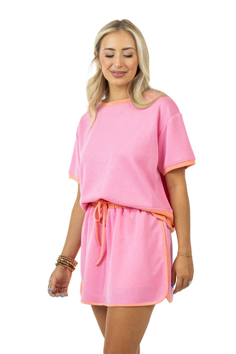 Scuba Pink and Orange Skirt and Top Set: Pink
