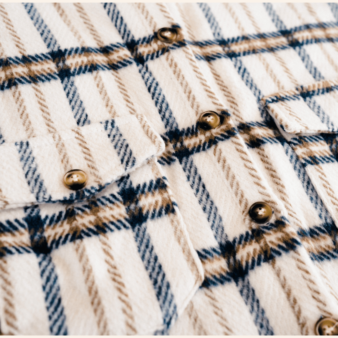Cream & Navy Plaid Flannel Hoodie