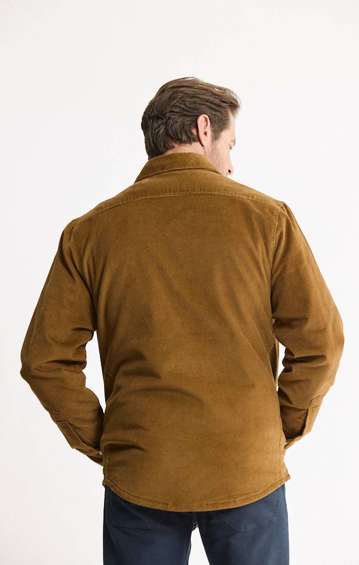 Sherpa Lined Corduroy Shirt Jacket: KHAKI