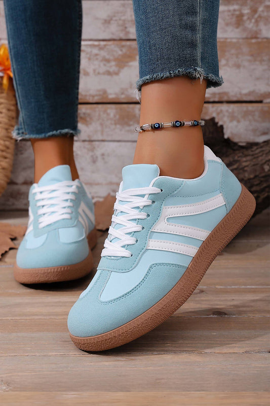 Faux Suede PU Leather Color Block Patchwork Lace-up Shoes: Dusk Blue