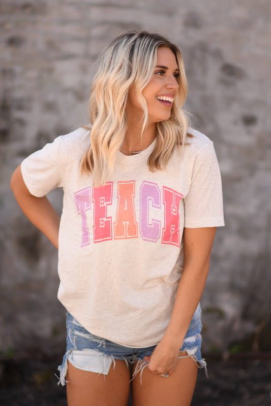 Teach Color Arch Tee: Oatmeal