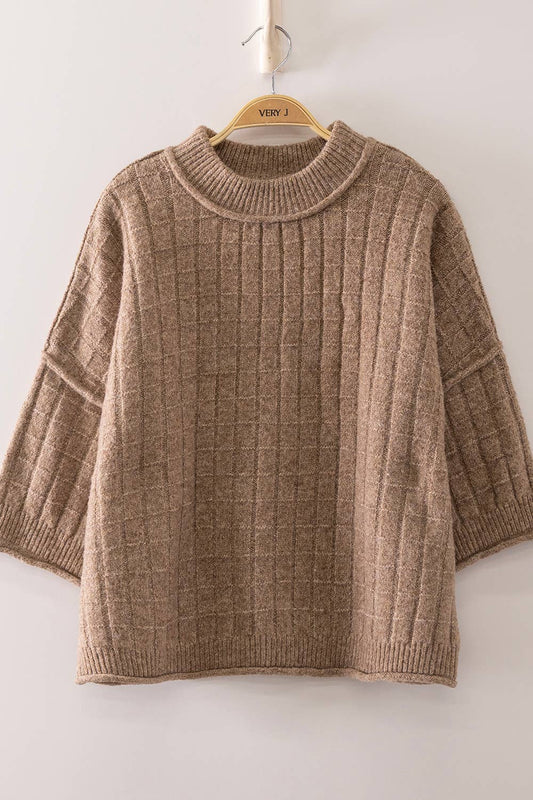 Cropped Length Ribbed Knit Sweater - Mocha