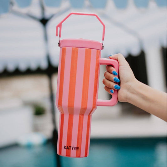 Pink and Orange Striped 38 Oz Cabana Jug Tumbler: Pink and Orange Stripe