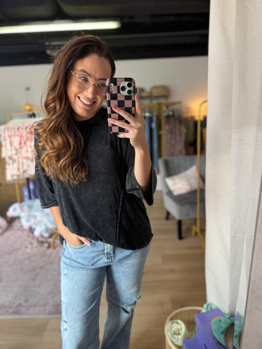 Gameday Mineral Washed Boxy Oversized Top: Black