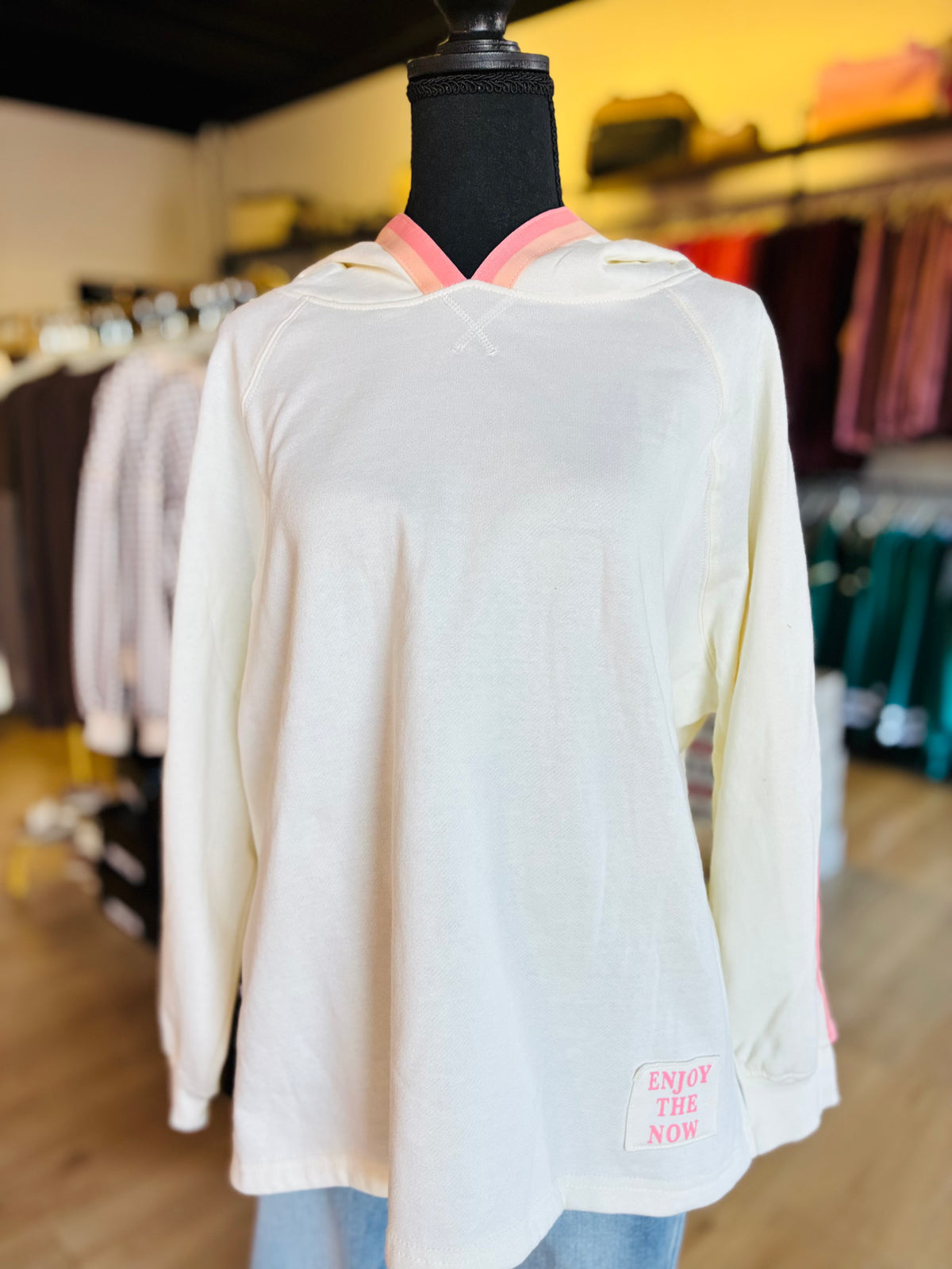 For The Win French Terry Stripe Sleeve Hoodie (Cream)