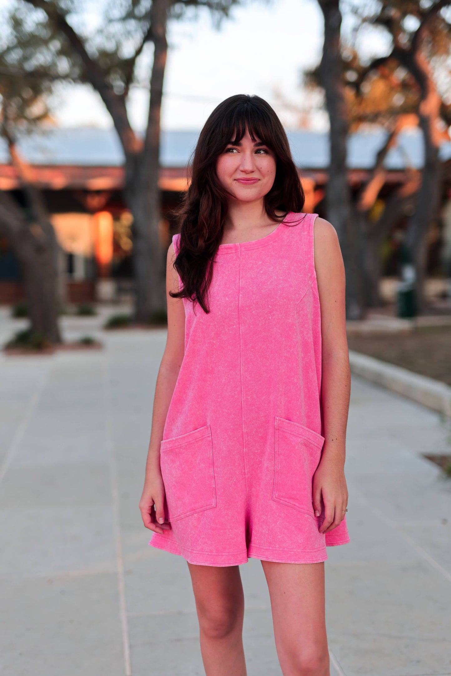 Effortless Mineral Wash Romper - Bright Coral