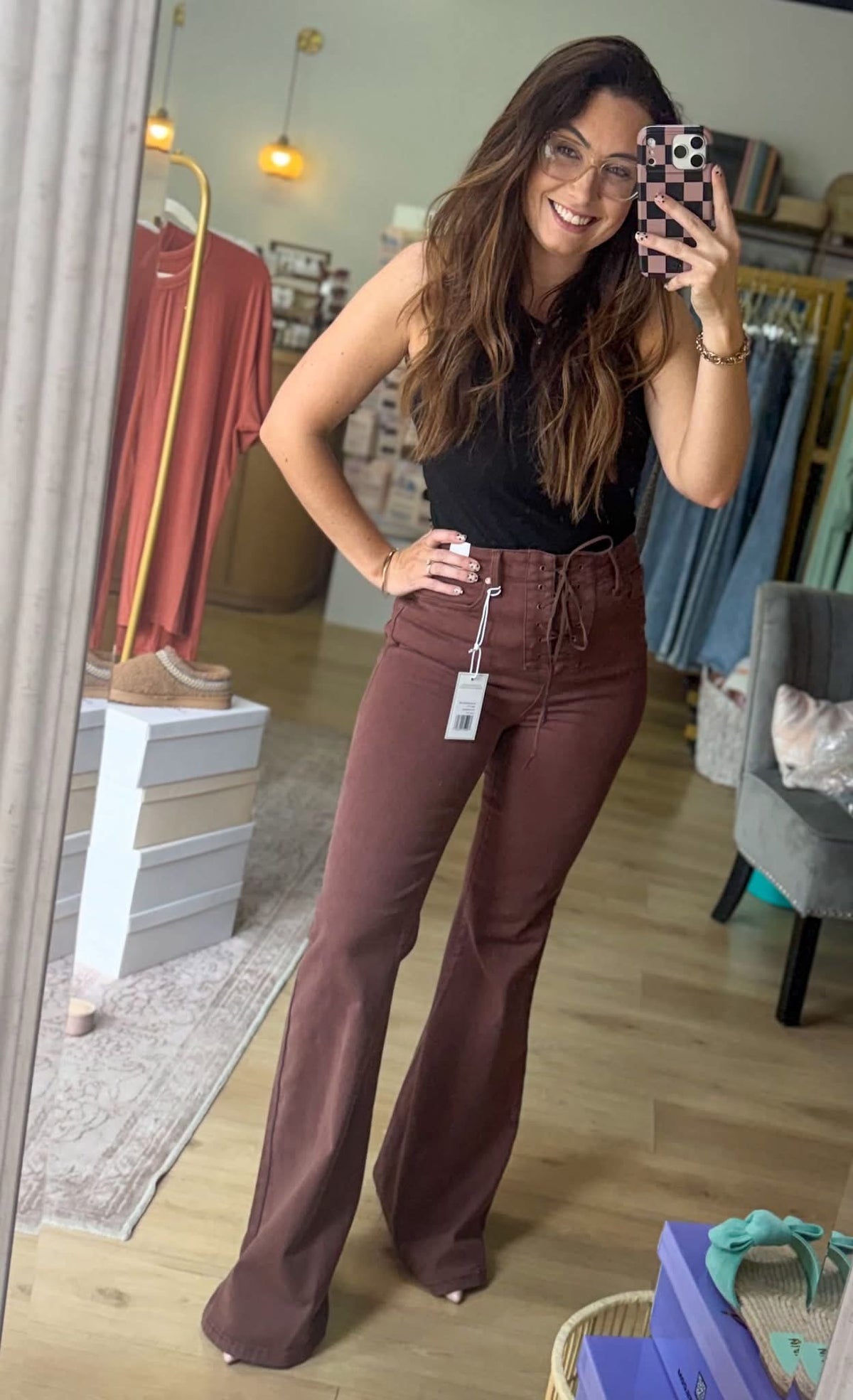 Judy Blue HW Jaqueline Flare w/ Lace Up : Cocoa Brown