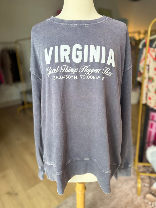 VA Good Things Happen Here - Charcoal Mineral Wash Pullover