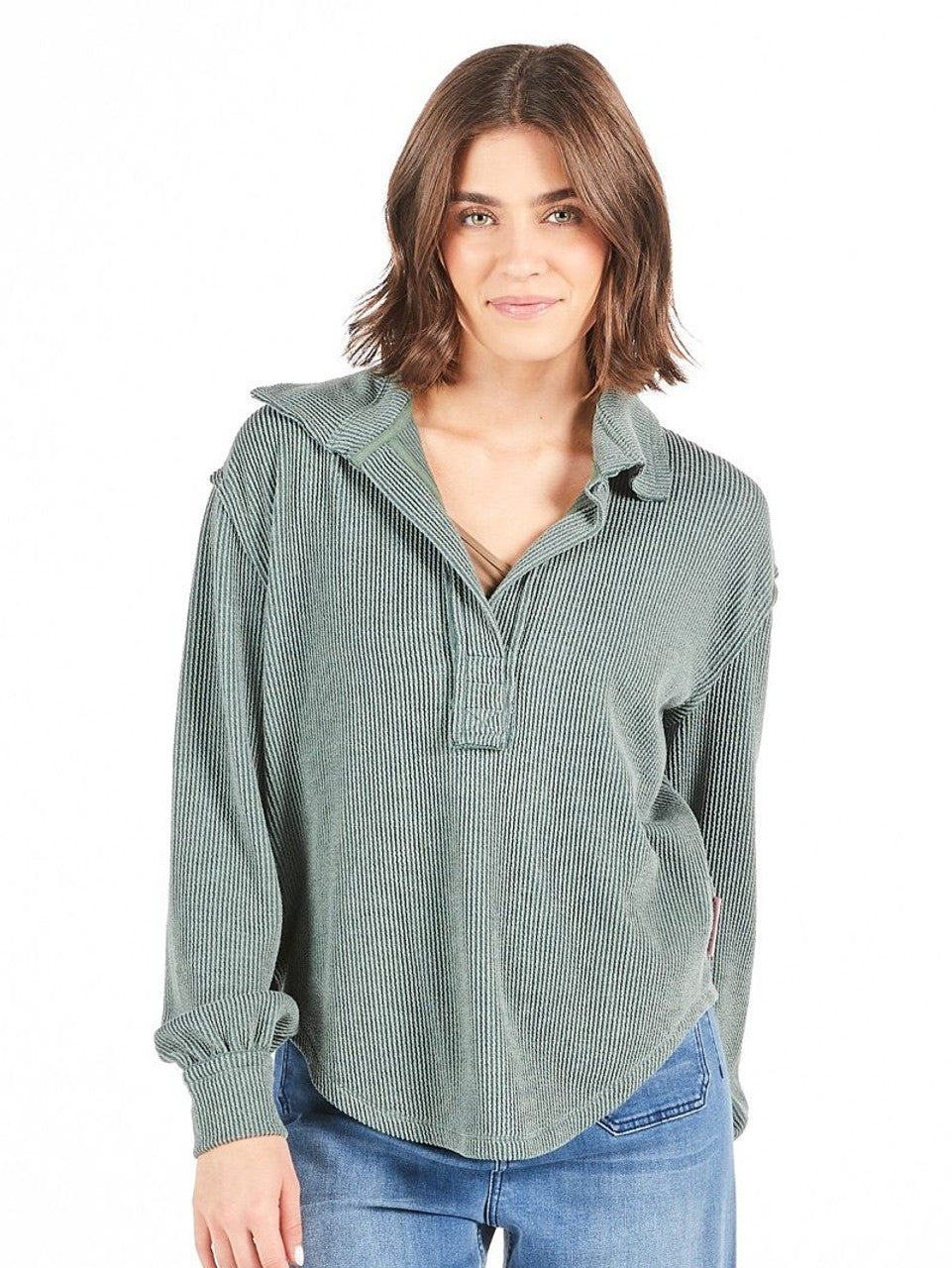 Simply Southern Knit Collar Top - Jade