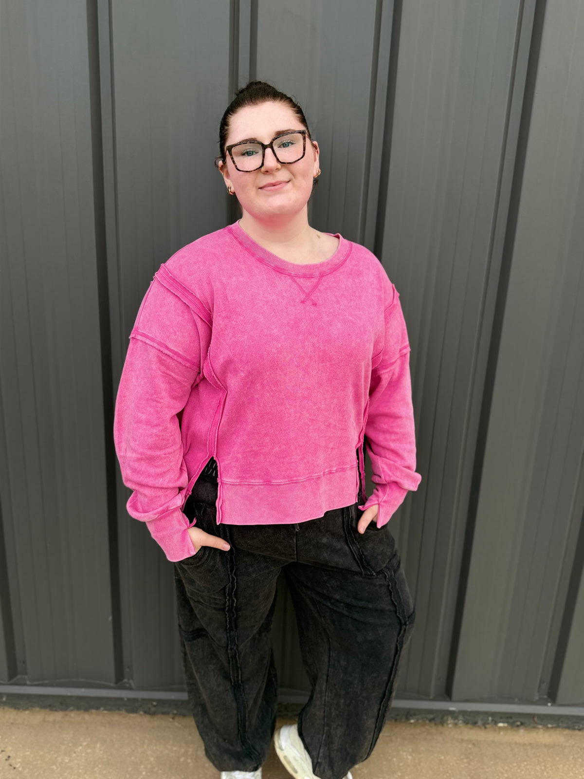 Vintage Washed Sweatshirt: Hot Pink