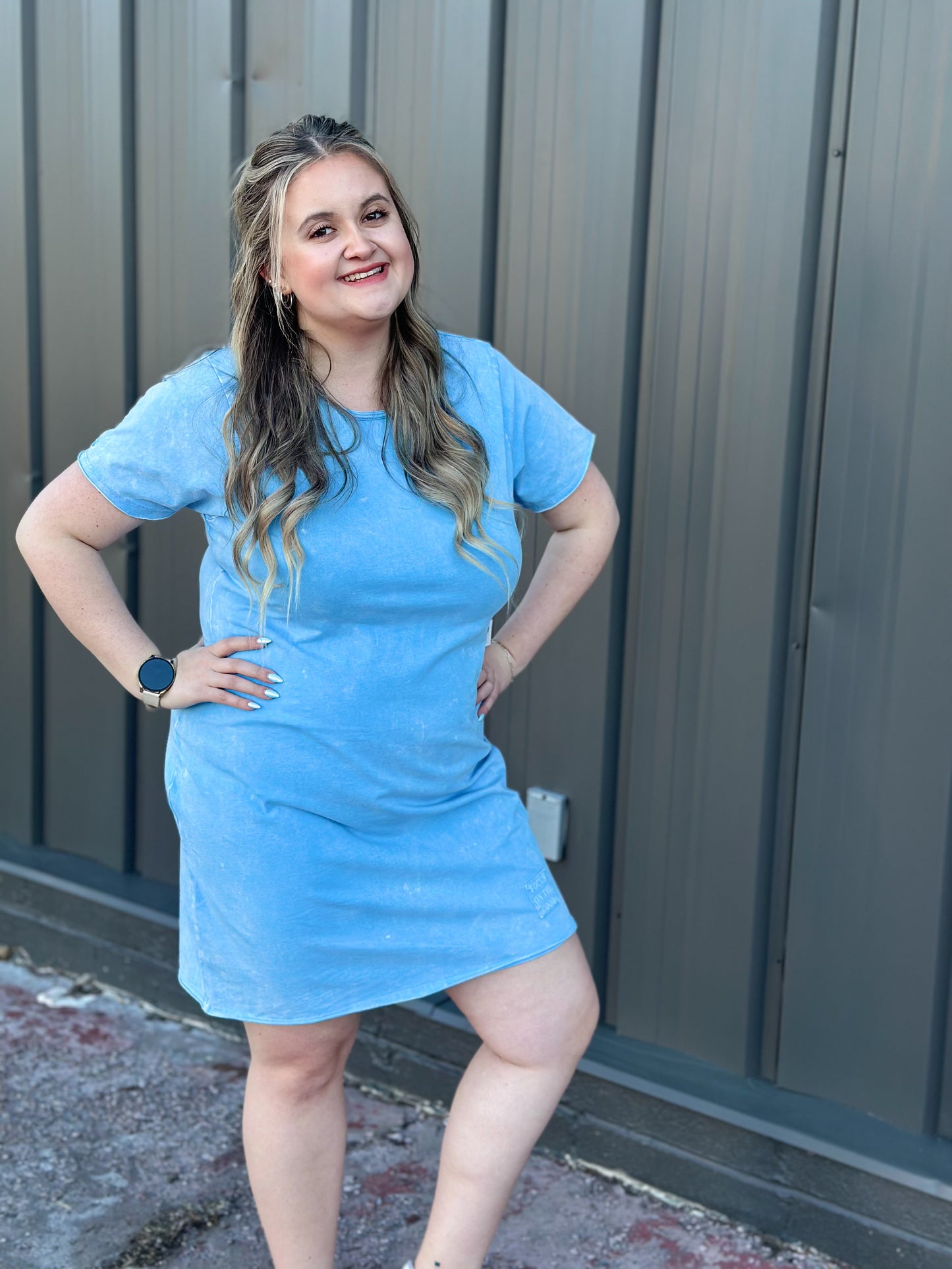 Mineral Wash Dress Focus on The Good - Sky Blue