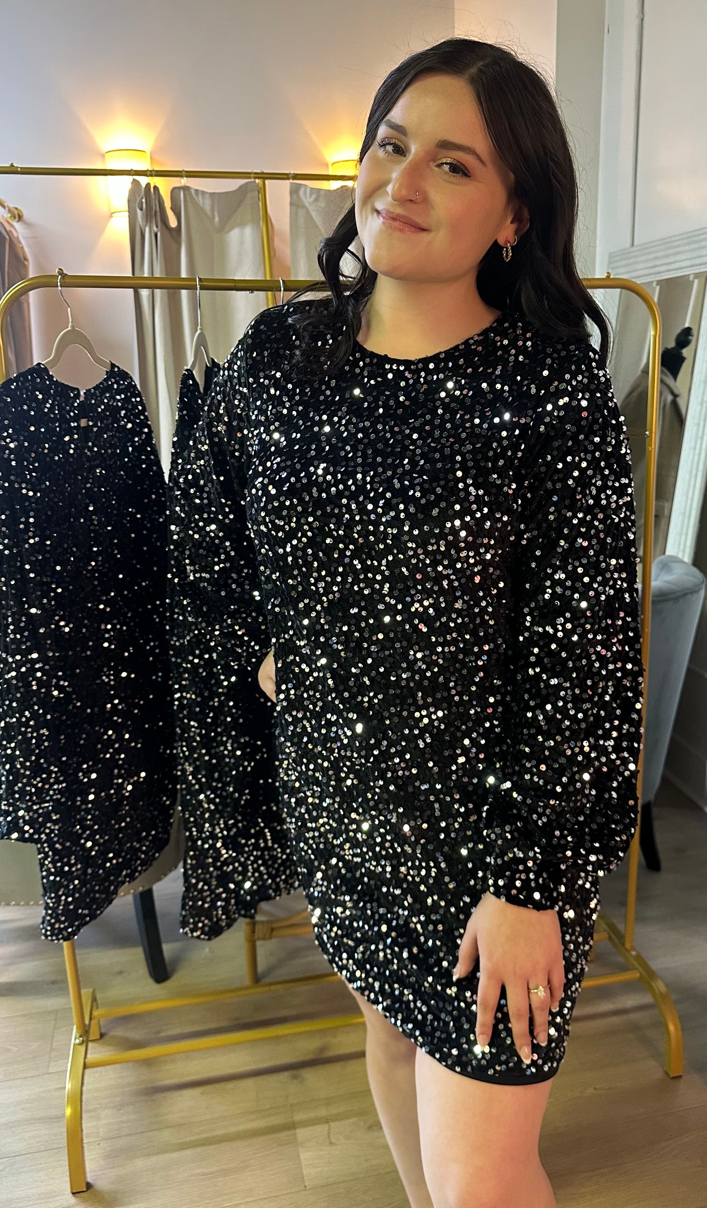 Old Flame Sequin Dress- Black