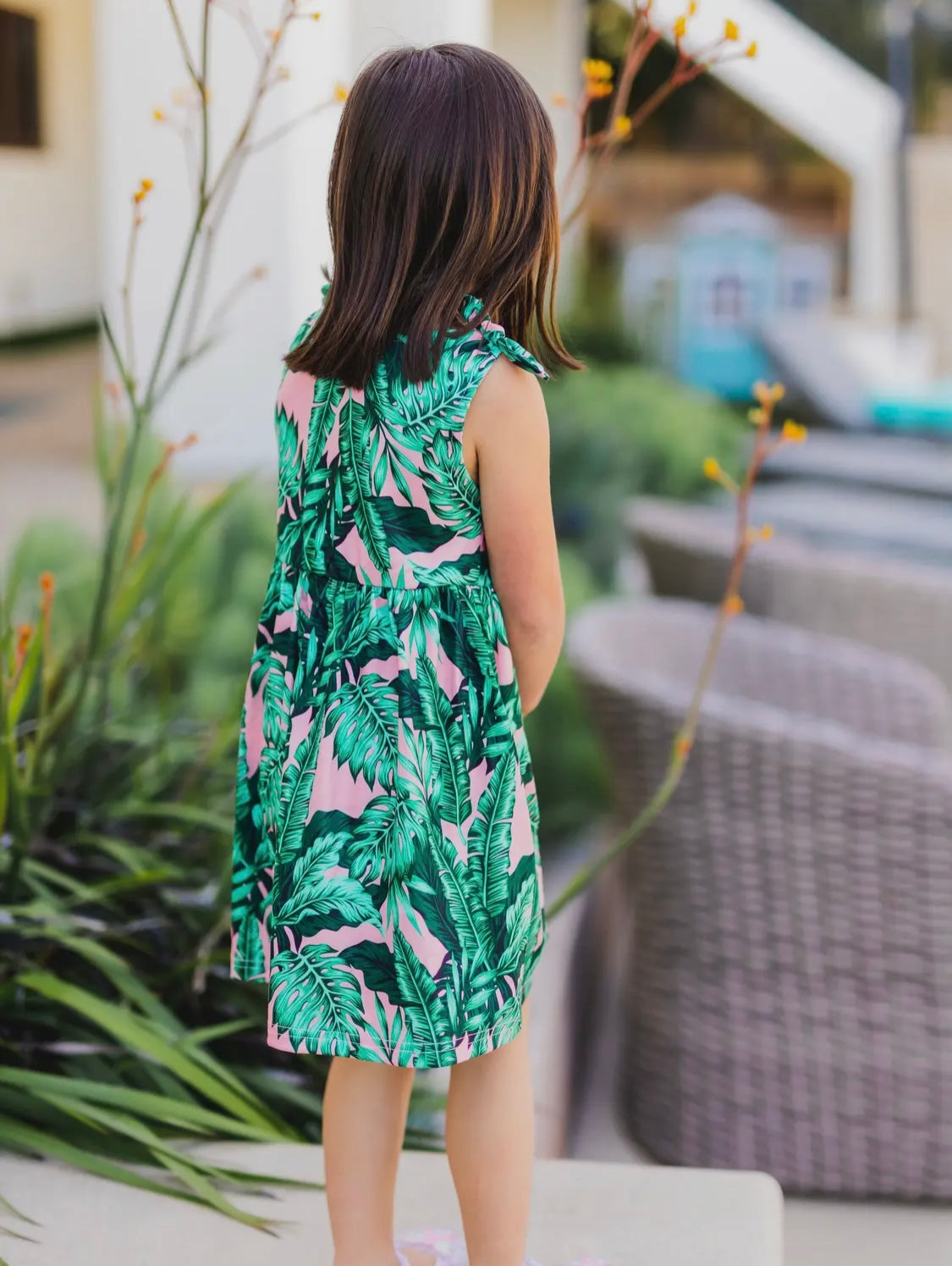 Girl’s “Little Vacay” Knotted Palm Dress