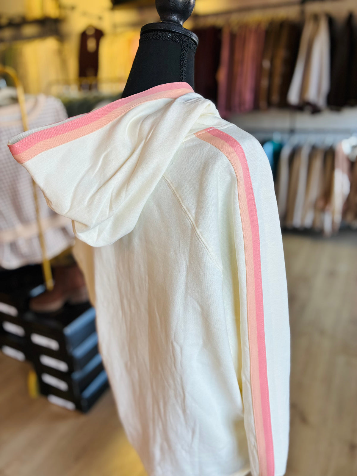 For The Win French Terry Stripe Sleeve Hoodie (Cream)