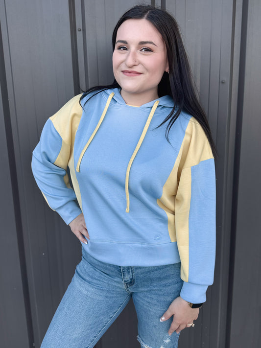 Errands To Run Colorblock Hoodie - (Sky Blue/Butter Yellow)