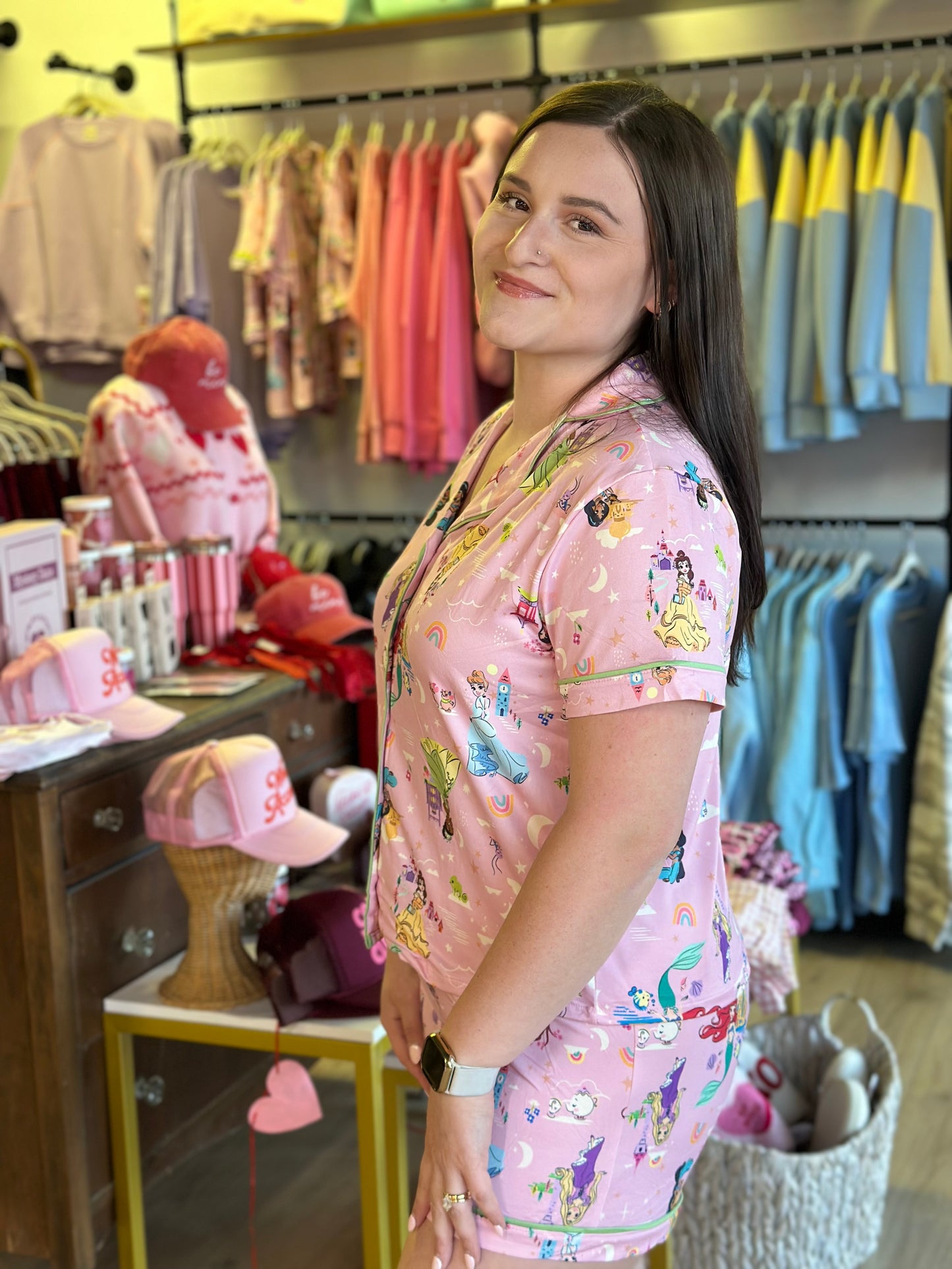Disney Princesses Women’s Notch Collar Button-Down Shirt and Shorts Sleepwear Set