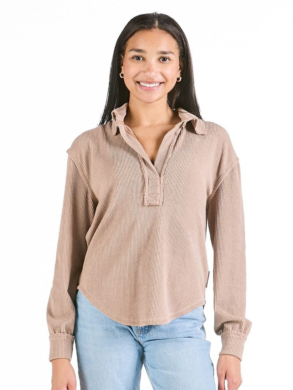 Simply Southern Knit Collar Top - Umber/Tan