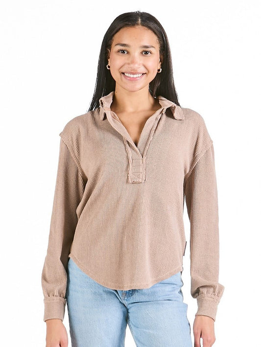 Simply Southern Knit Collar Top - Umber/Tan