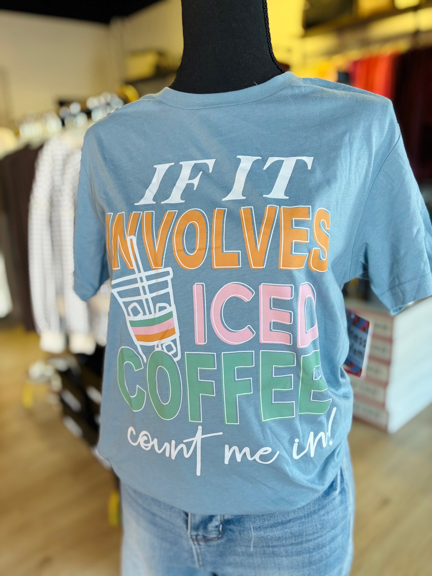 Iced Coffee, Count Me In SS Crew Tee (Stone Blue)