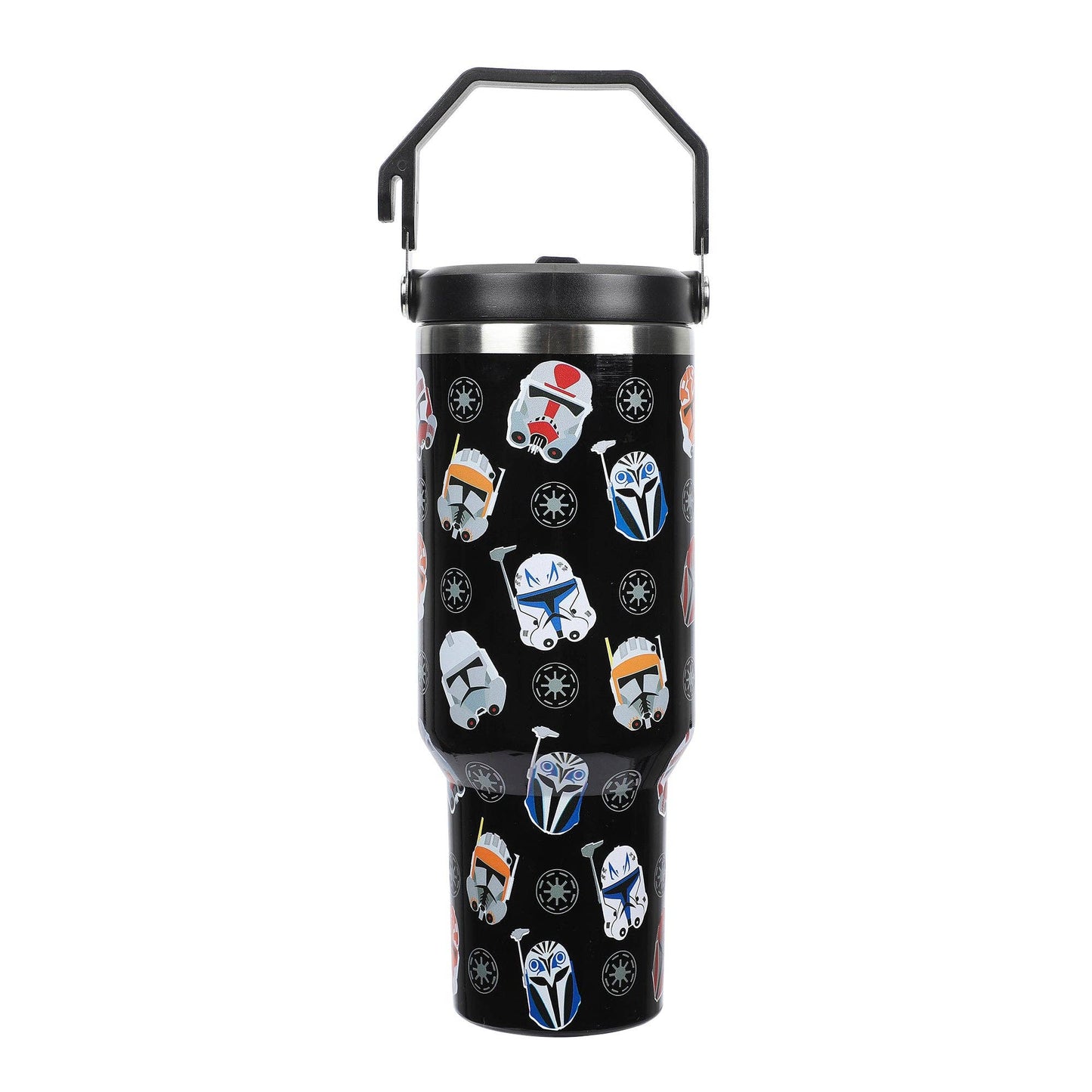 Star Wars Mandalorian Helmets All-Over Print Black 40 Oz Stainless Steel Water Bottle