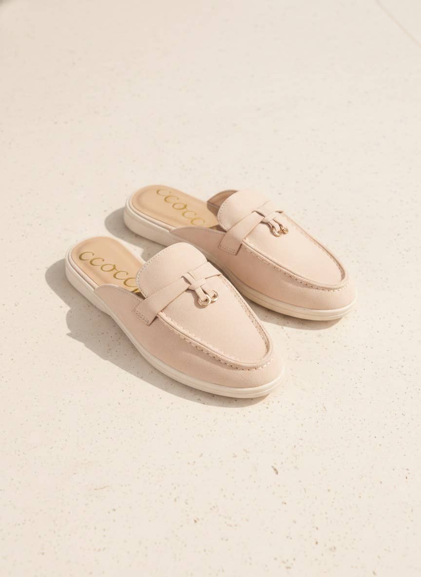 Irene Classic Loafer Mule Slip-On Backless Flats Casual Ever: Blush