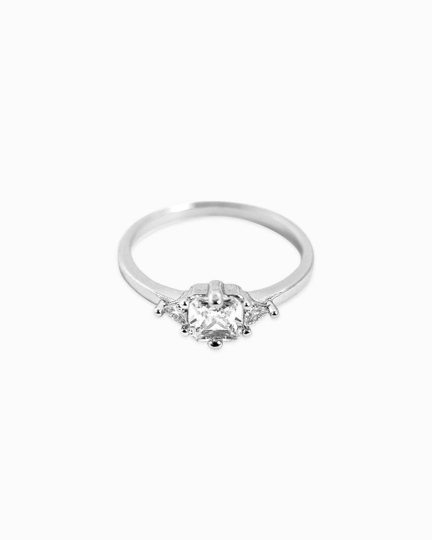 Princess Cut Square Crystal Ring: Rhodium
