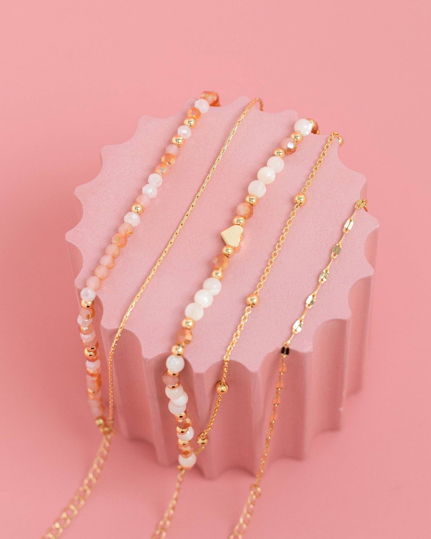 Rosy Blush Beaded Heart Bracelets Set of 3