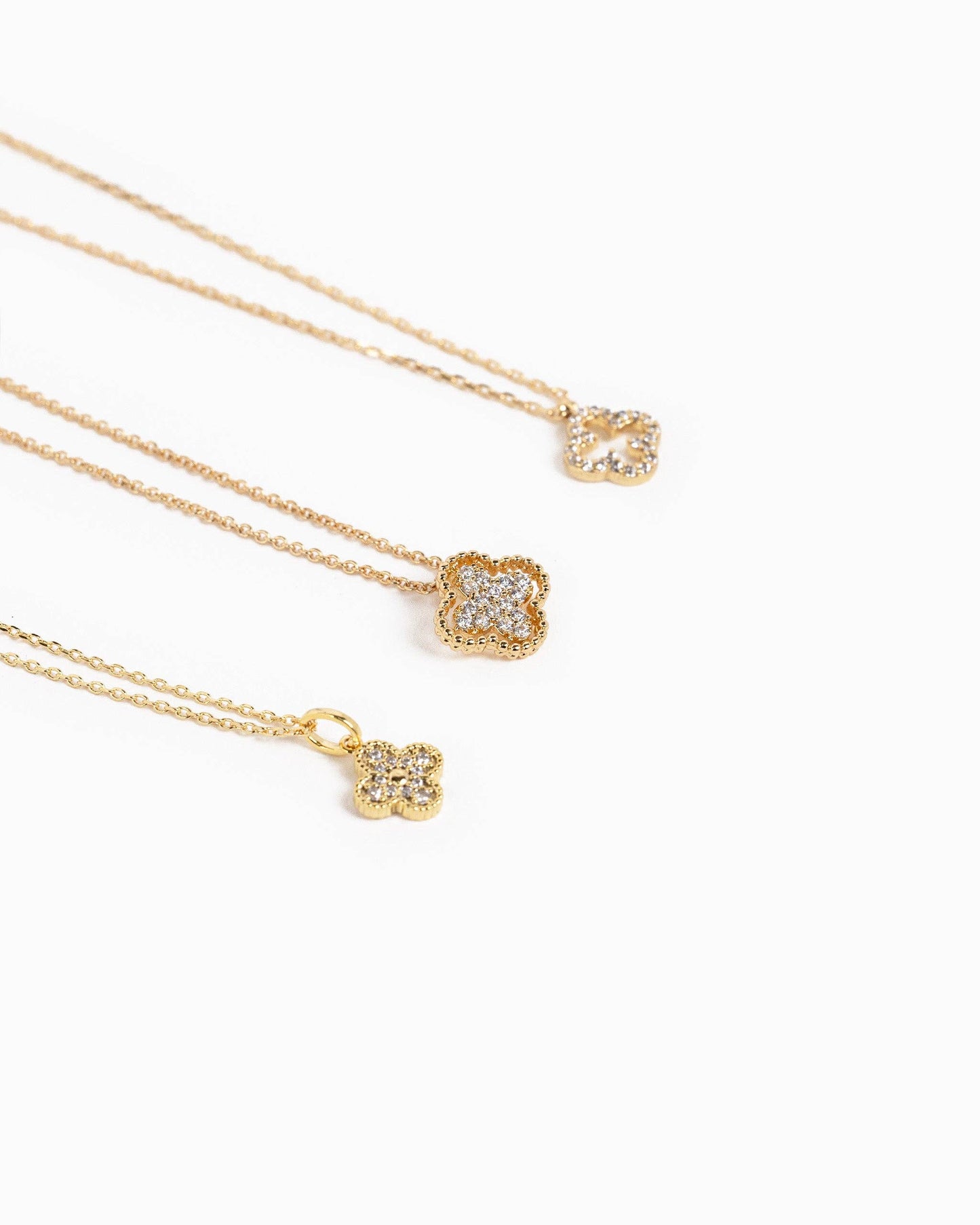 Open Frame CZ Pave Clover Necklace: Gold