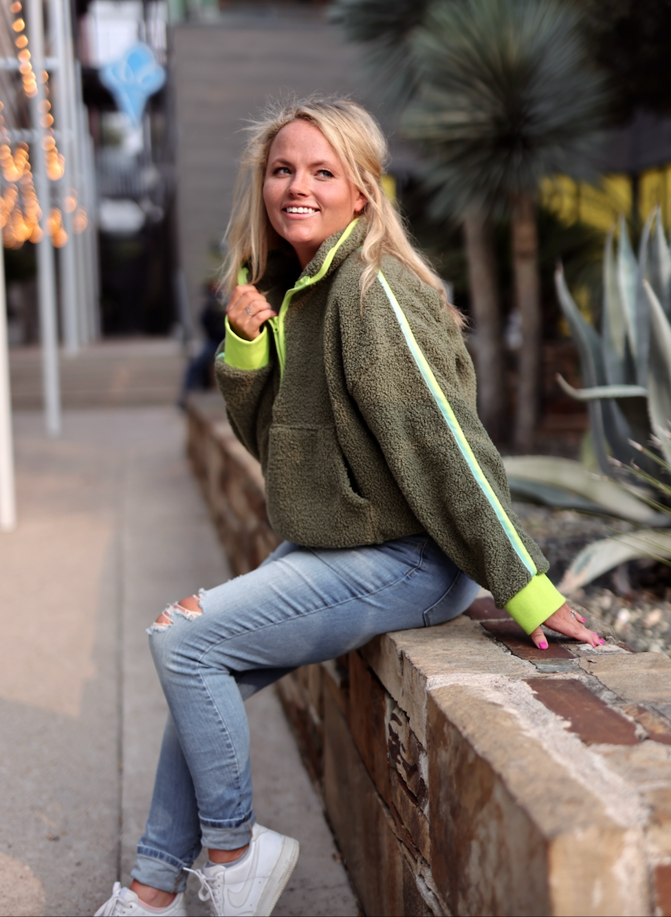 Around the Clock Teddy Quarter Zip Pullover- Olive