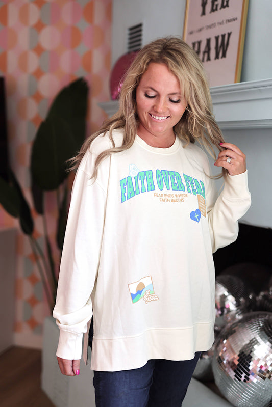 Mineral Wash Sweatshirt – Faith Over Fear – Cream