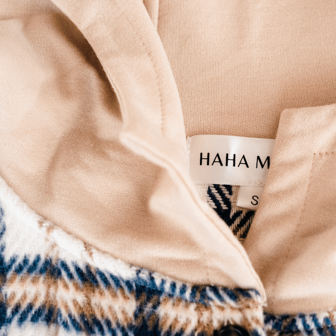 Cream & Navy Plaid Flannel Hoodie
