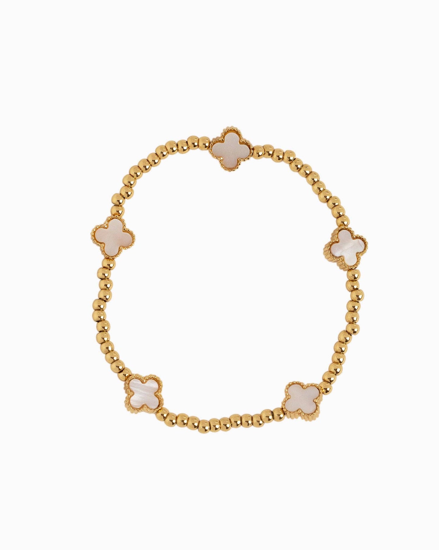 MOP Clover Stretch Bead Bracelets, Set of 3: White