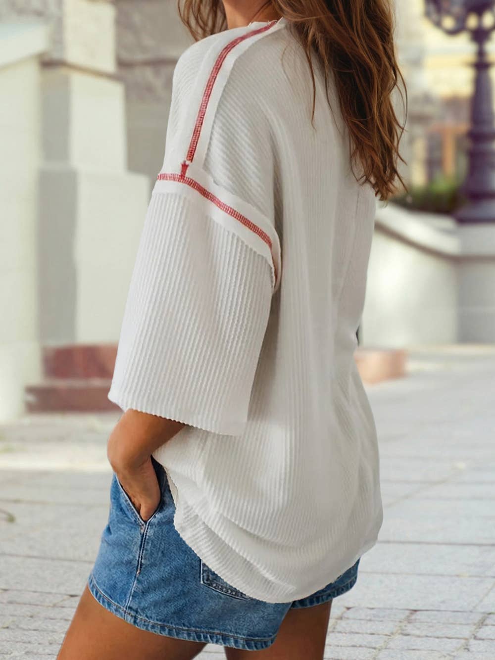USA Graphic Half Sleeve Loose Ribbed Top: White