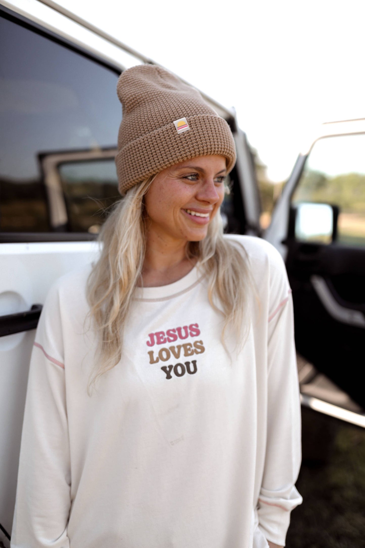 Jesus Loves You Embroidery - Light Weight Stitch Sweatshirt