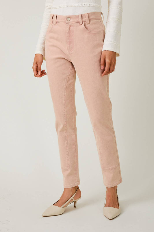 STRETCHY TWILL SLIM FIT WASHED PANTS: MAUVE