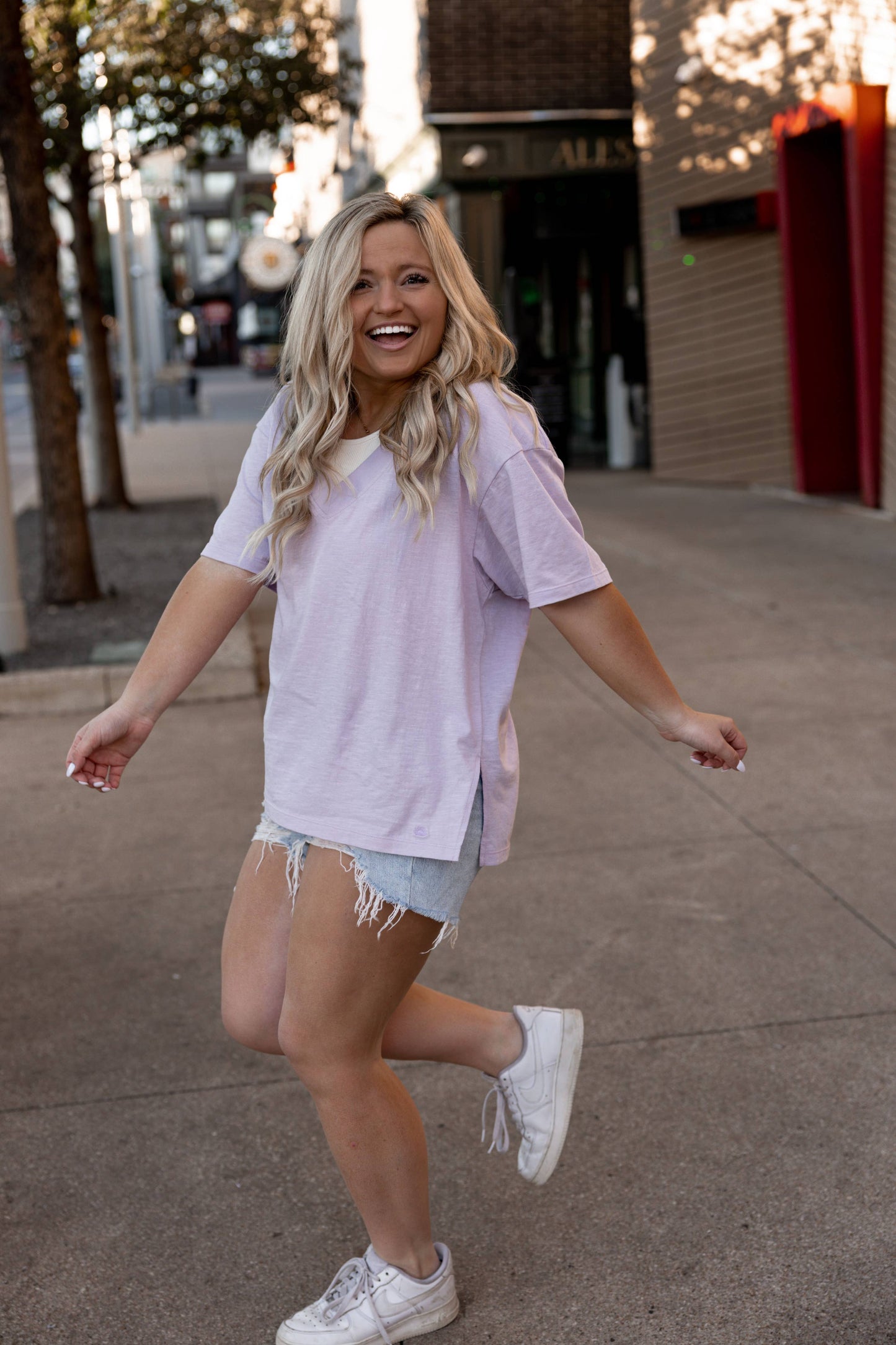Boyfriend V Neck Short Sleeve- Lilac
