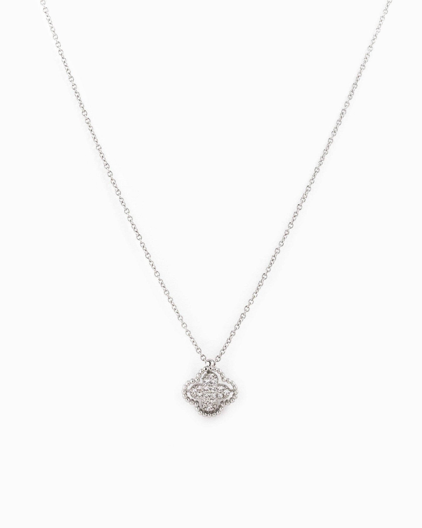Open Frame CZ Pave Clover Necklace: Gold