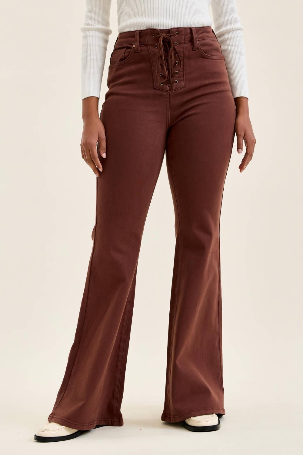 Judy Blue HW Jaqueline Flare w/ Lace Up : Cocoa Brown