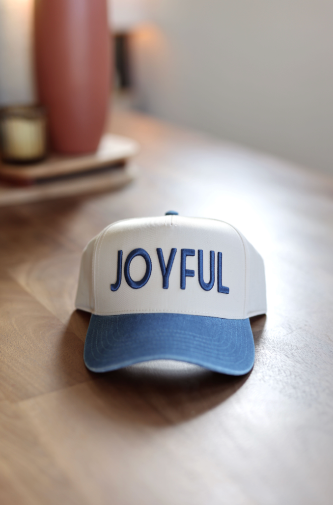Joyful 3D Embroidery - Natural/Denim Trucker Hat