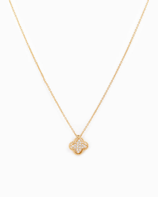 Open Frame CZ Pave Clover Necklace: Gold