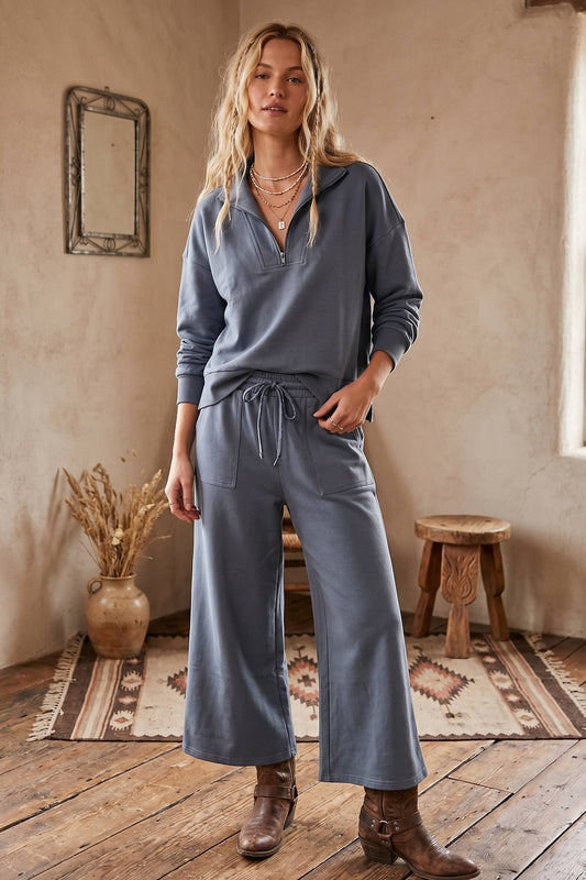 Comfy Quarter Zip Lounge Scuba Set: Slate Blue