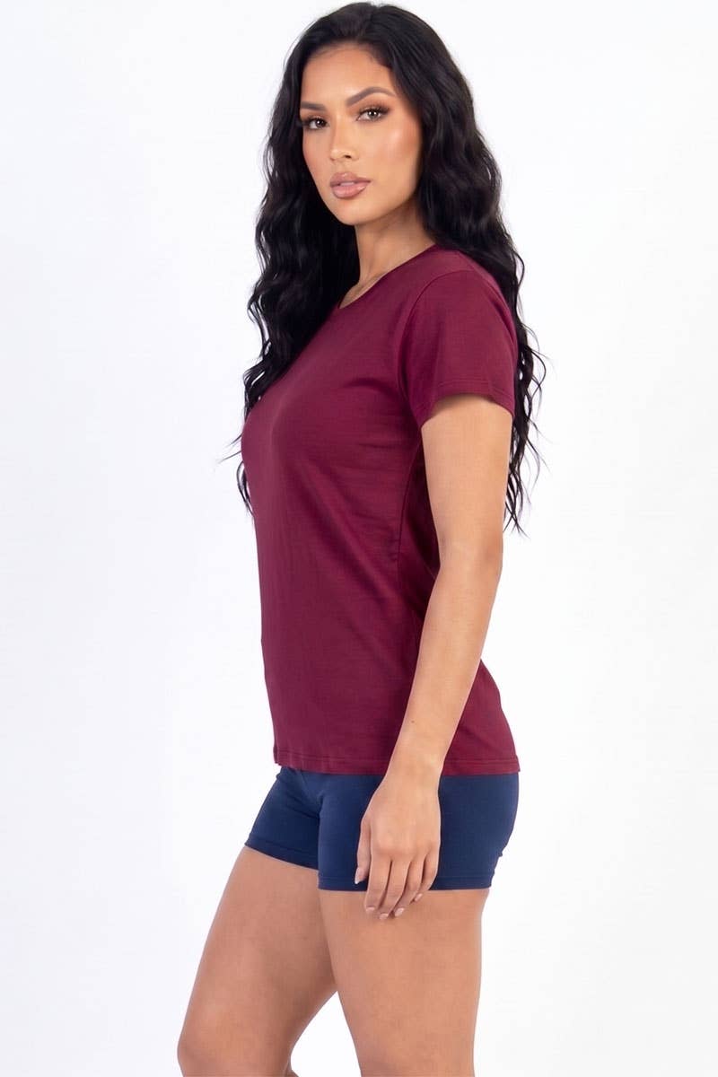 Basic Short Sleeve T-shirt: Burgundy