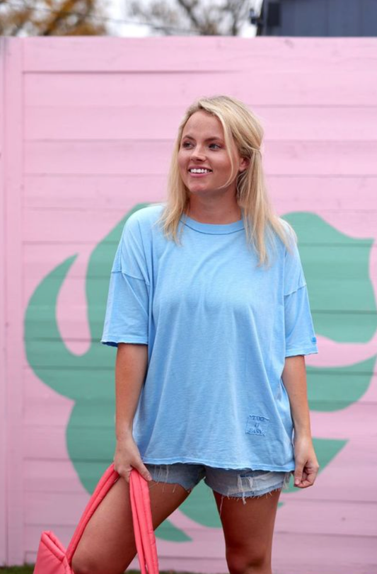 Not So Basic Mineral Wash Tee- Take it Easy (Sky Blue)