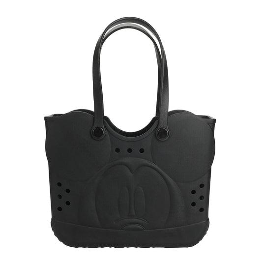 Disney Mickey Mouse Big Face 16.5" Adult Black Water-Resistant Rubber Molded Large Gummy Tote Beach Swim Bag