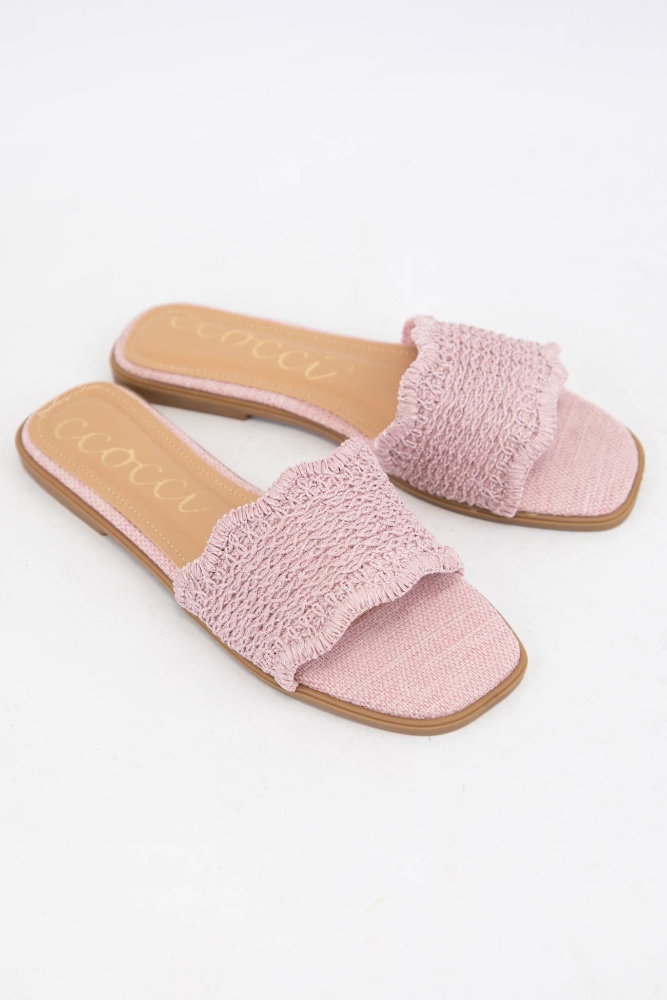 Giselle Womens Raffia Scallop Edge Slide Sandals: Blush