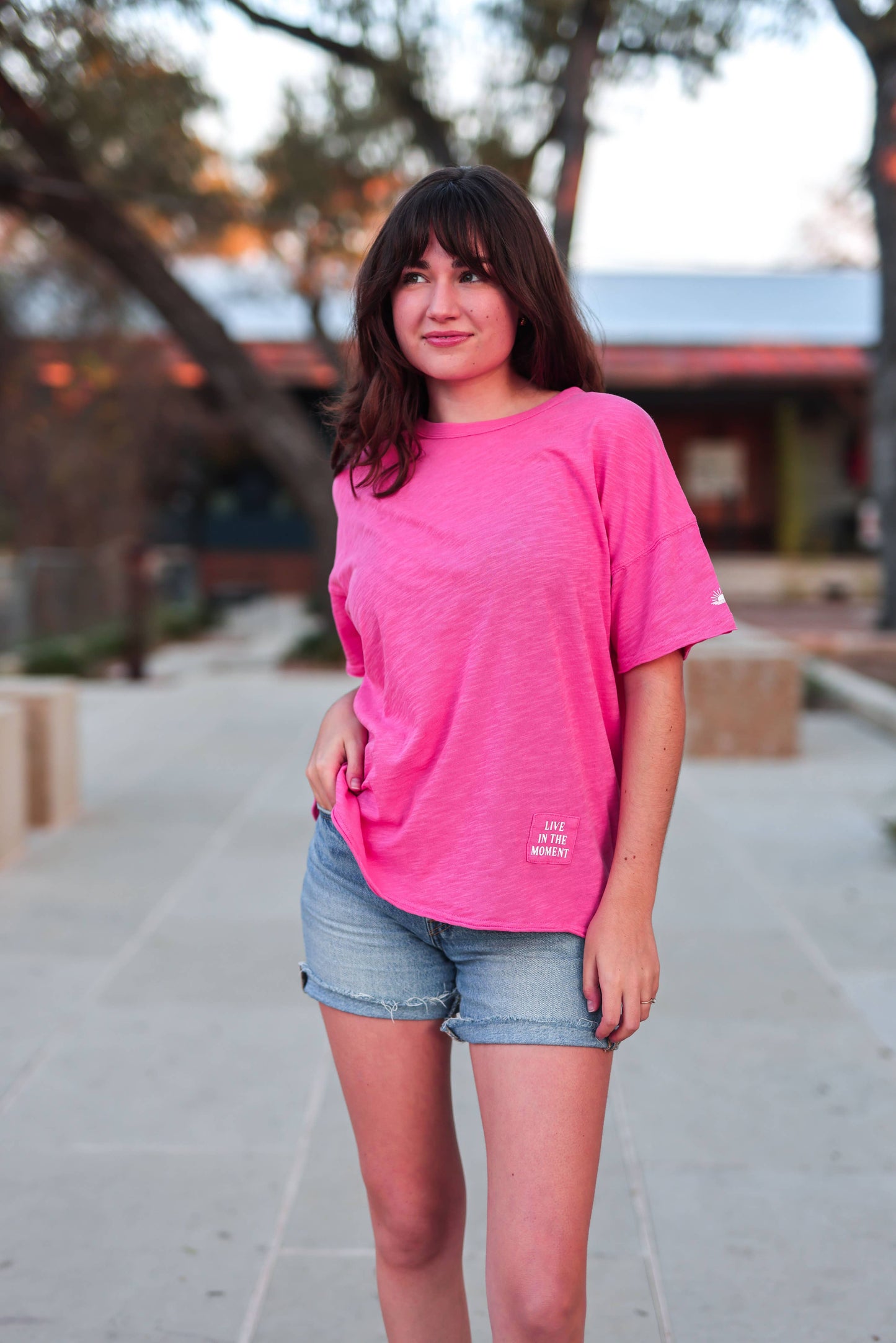 Not So Basic Mineral Wash Tee - Live in the Moment (Coral)