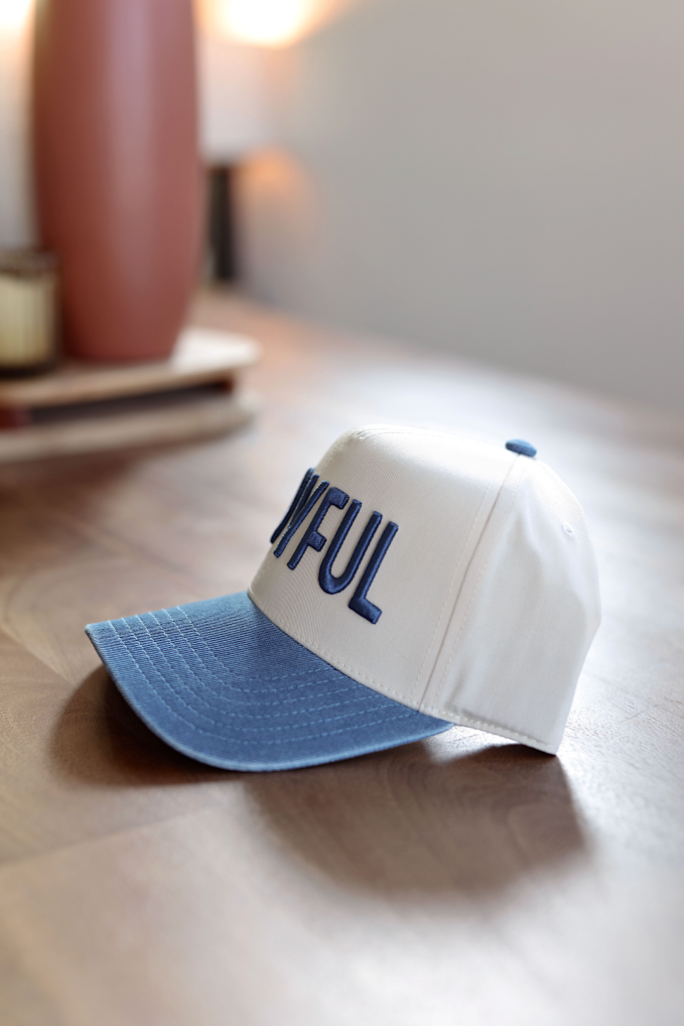 Joyful 3D Embroidery - Natural/Denim Trucker Hat