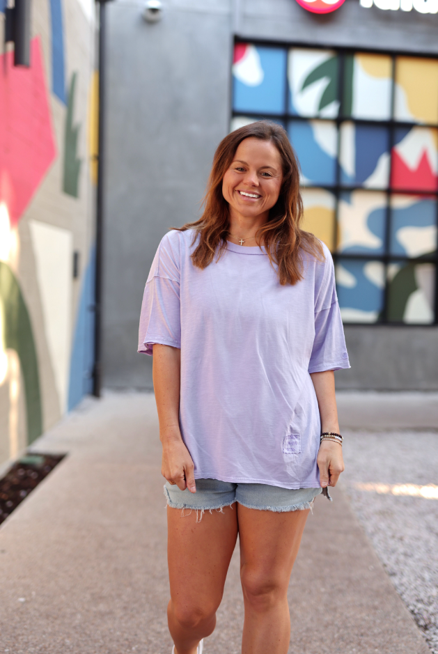 Not So Basic Mineral Wash Tee- Kindness Always Wins (lilac)